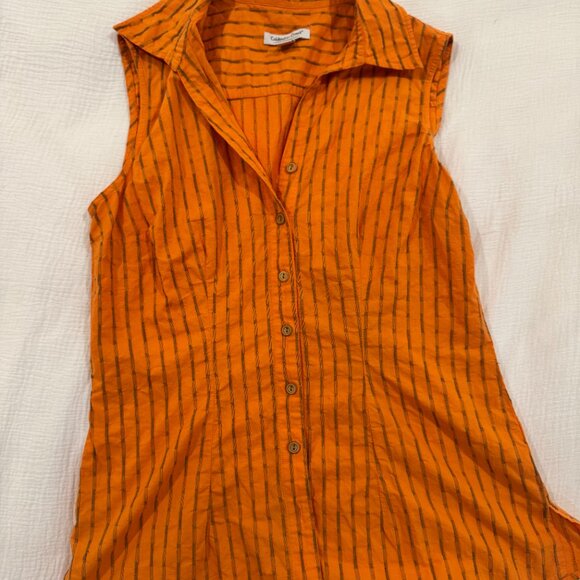 Coldwater Creek Orange Striped Sleeveless Button Down Blouse Women’s Large Boho - Picture 2 of 12